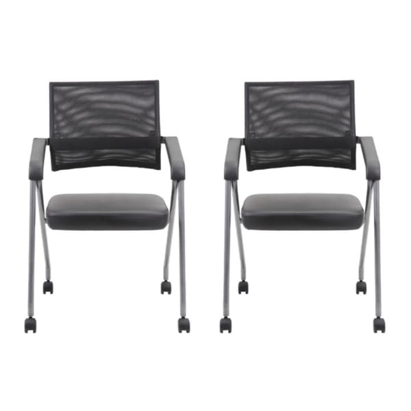 Boss Office Products Nesting Chairs, Black/Pewter, Set Of 2