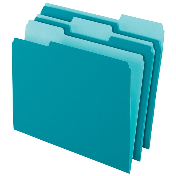 Office Depot Brand 2-Tone File Folders, 1/3 Tab, Letter Size, Teal, Pack Of 100