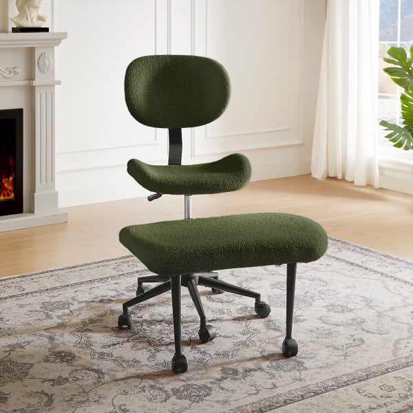 Pinmoco 2-Tier Cross-Legged Ergonomic Textured Fabric Modern Armless Office Chair, Green