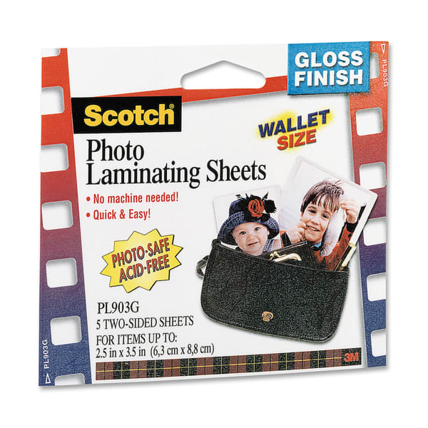 3M Self-Sealing Photo Laminating Sheets, 2 1/2in x 3 1/2in, Pack Of 5