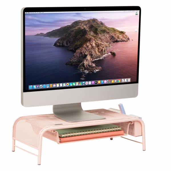 Mind Reader Metal Mesh Monitor Stand, 5-1/2inH x 11-1/2inW x 20inD, Pink
