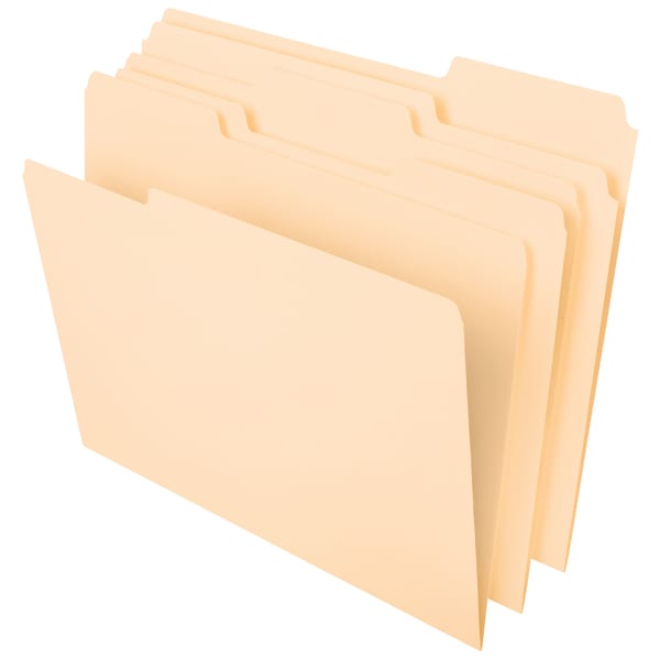 Office Depot Brand File Folders, 1/3 Tab Cut, Assorted Position, Letter Size, Manila, Pack Of 100 Folders