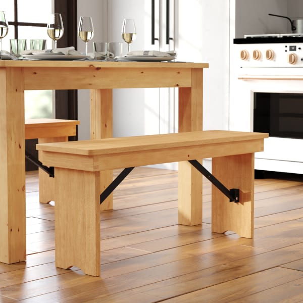 Flash Furniture HERCULES Series Folding Farm Bench, 17-3/4inH x 12inW x 40-1/4inD, Light Natural