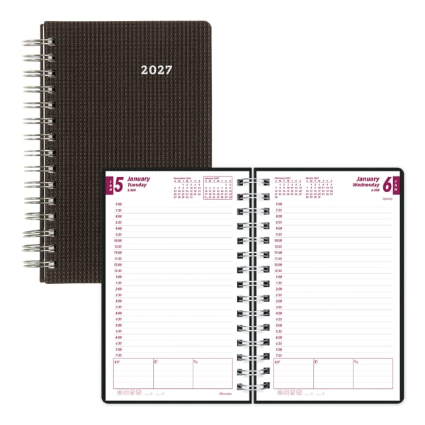 2027 Brownline DuraFlex Daily/Monthly Appointment Planner, 8in x 5in, 100% Recycled, Black, January To December, CB634V.BLK, Total Qty 1
