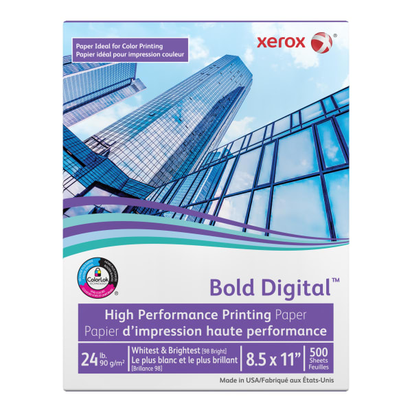 Xerox Bold Digital Printing Paper, 1 Ream, Letter Size (8 1/2in x 11in), 98 (U.S.) Brightness, 24 Lb, FSC Certified, Ream Of 500 sheets