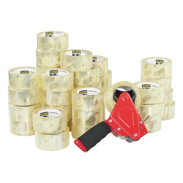 Scotch Commercial Grade Shipping Packing Tape, 36 Tape Rolls with 1 Dispenser, 1-7/8 in x 54.6 yd, 3in Core, Designed for Packing, Shipping and Mailing, Guaranteed to Stay Sealed