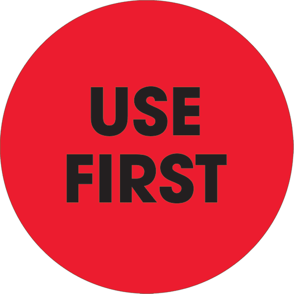 Tape Logic Preprinted Special Handling Labels, DL1250, Use First, Round, 2in, Fluorescent Red, Roll Of 500