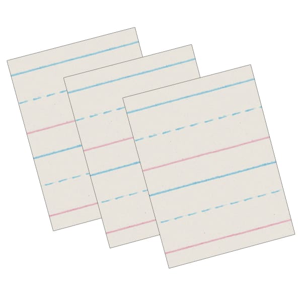 Pacon Zaner-Bloser Newsprint Handwriting Paper, Dotted Midlines, 1st Grade, 5/8in x 5/16in x 5/16in Ruled, 8in x 10-1/2in, White, 500 Sheets Per Pack, Set Of 3 Packs