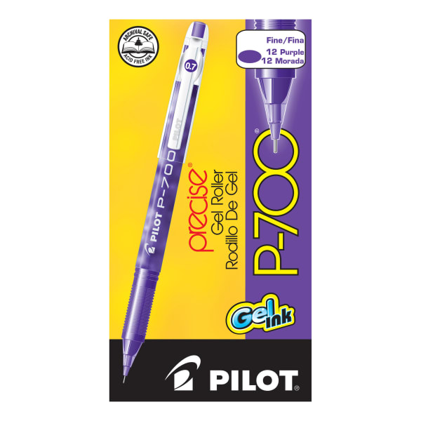 Pilot P700 Gel Rollerball Pens, Fine Point, 0.7 mm, Purple Barrel, Purple Ink, Pack Of 12 Pens