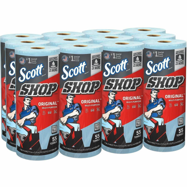 Scott Shop 1-Ply Paper Towels, 55 Sheets Per Roll, Pack Of 12 Rolls