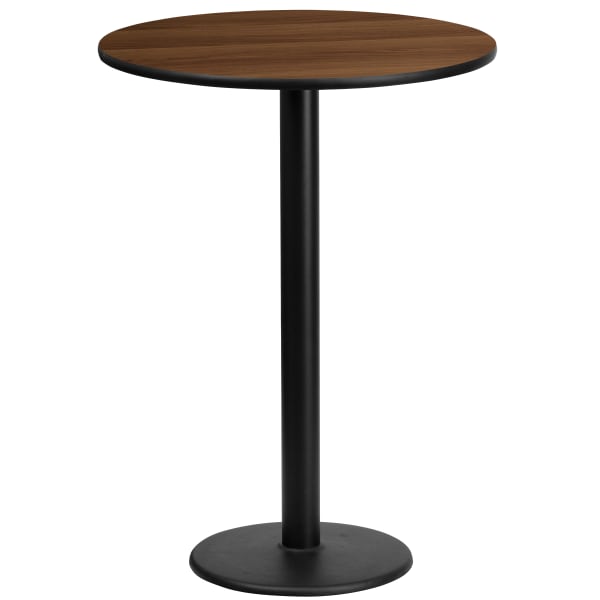 Flash Furniture Laminate Round Table Top With Round Bar-Height Table Base, 43-1/8inH x 24inW x 24inD, Walnut/Black