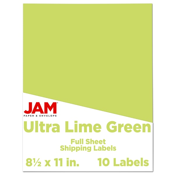 JAM Paper Full-Page Mailing And Shipping Labels, Rectangle, 8 1/2in x 11in, Green, Pack Of 10