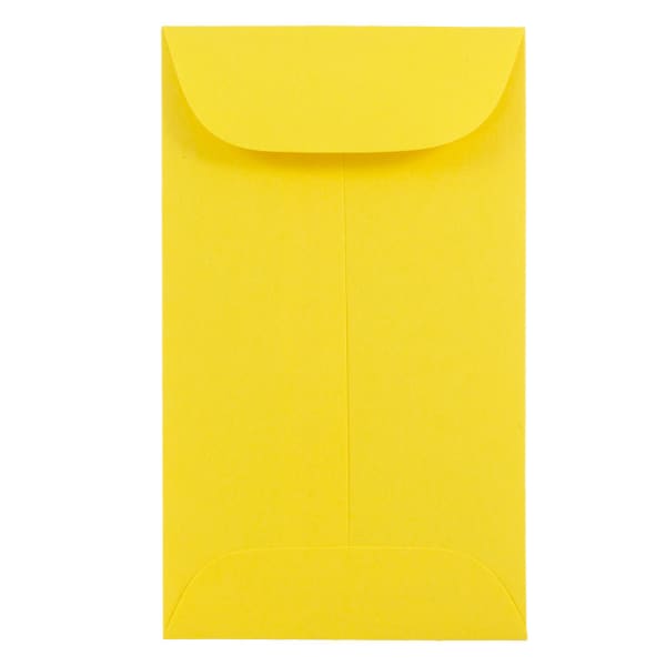 JAM Paper Coin Envelopes, #5 1/2, Gummed Seal, Yellow, Pack Of 50 Envelopes