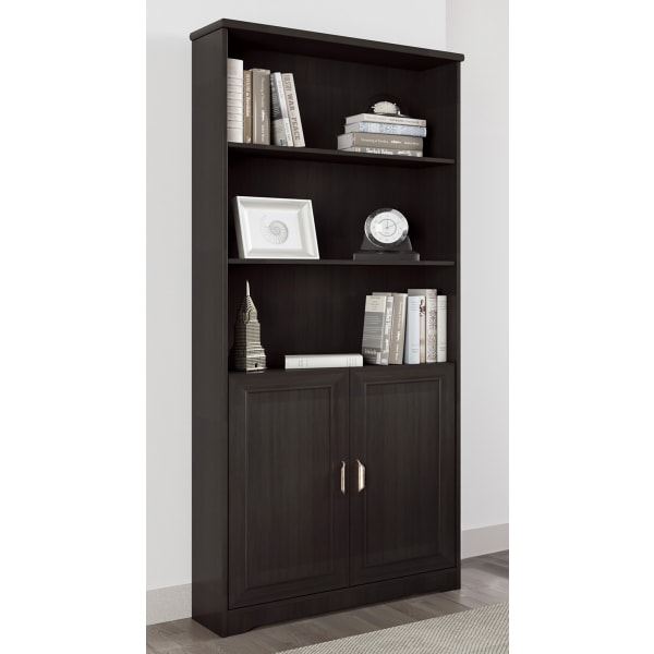 Realspace Magellan 72inH 5-Shelf Contemporary Bookcase With Doors, Espresso/Dark Finish