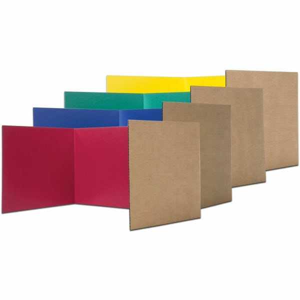 Flipside Color Tri-fold Study Carrel - 48in Width x 12in Height - Corrugated - Red, Blue, Green, Yellow