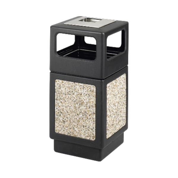 Safco Plastic/Stone Aggregate Receptacle, 38 Gallons, 39in x 18 1/4in x 18 1/4in, Black