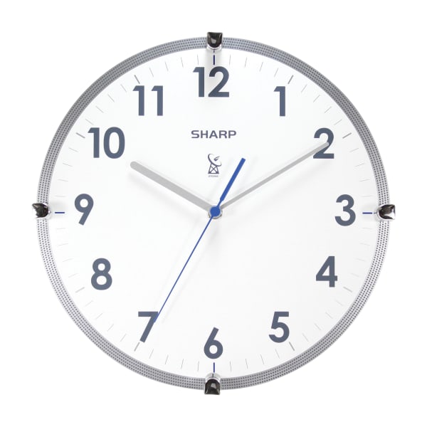 Sharp Atomic Round Wall Clock, 11in, White/Silver