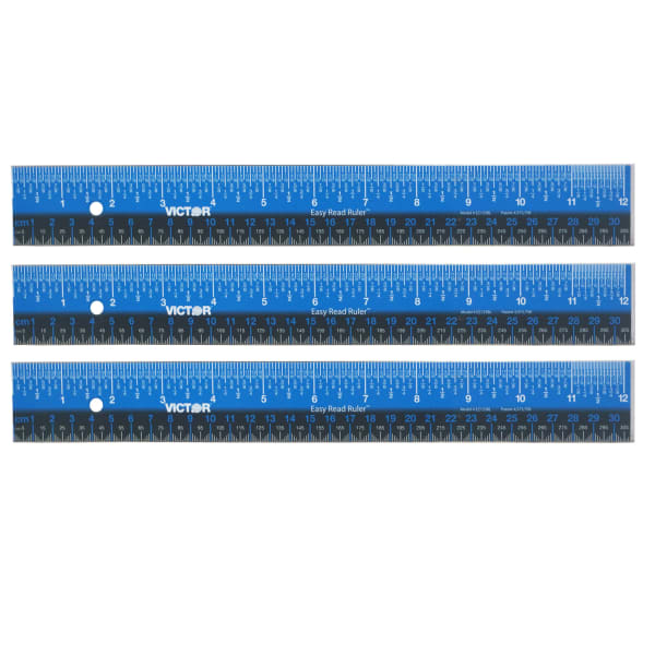 Victor Easy Read Ruler, Stainless Steel, Blue/Black, 12in, Pack Of 3
