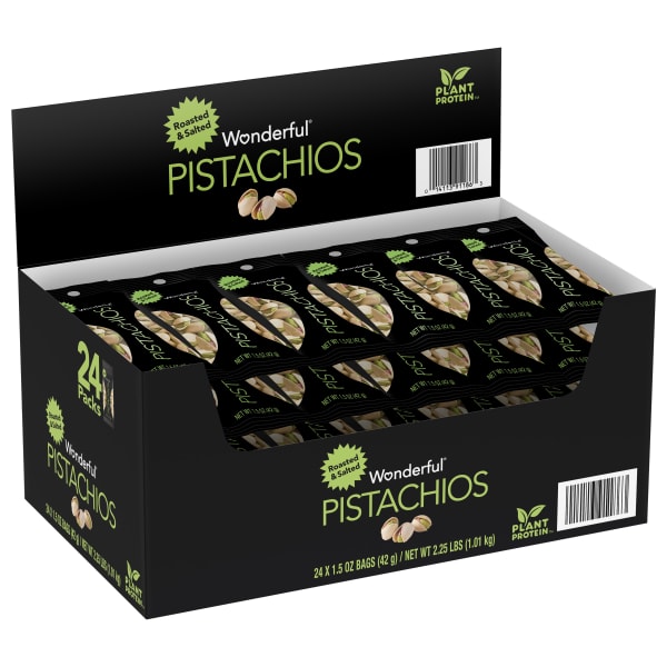 Wonderful Roasted And Salted Pistachios, 1.5 Oz, Pack Of 24 Bags