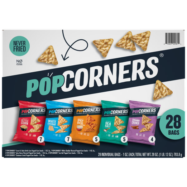 PopCorners 4-Flavor Popped Corn Chips Snacks Variety Pack, Box Of 28 Bags