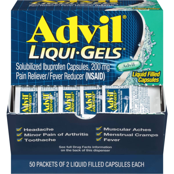 Advil Liqui-Gels - For Pain, Headache, Backache, Menstrual Cramp, Joint Pain, Fever - 50Box - 1 Each