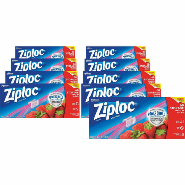 Ziploc Gallon Storage Slider Bags - Large Size - 1 gal Capacity - 10.56in Width x 9.50in Length - Sliding Closure - Blue - Food, Supplies - 68/Box - 9 / Carton