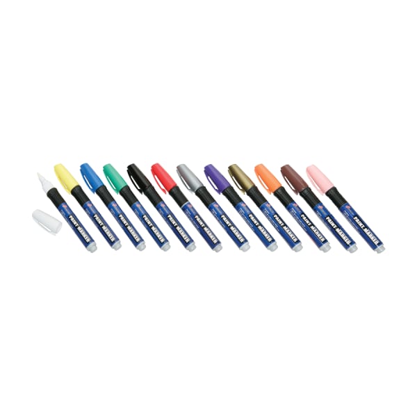 SKILCRAFT Oil-Based Paint Markers, Fiber Bullet Point, Assorted Colors, Pack Of 12 (AbilityOne 7520-01-207-4168)