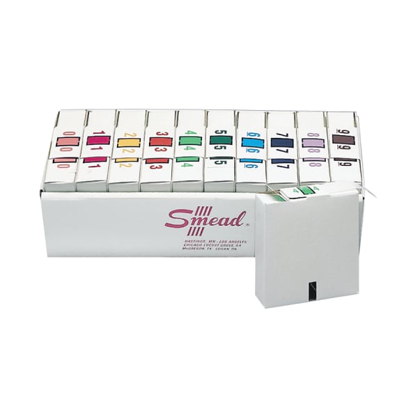 Smead BCCR And BCCRN Bar Style Permanent Color-Coding Label Roll, SMD67380, Assorted, 500 Labels Per Roll, Box Of 10 Rolls