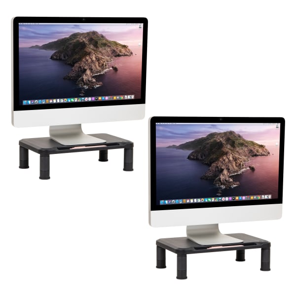 Mind Reader Plastic Monitor Stand Height Adjustable Laptop Computer Riser, 5-1/4inH x 10-1/2inW x 14-1/2inD, Black, Set of 2 Stands