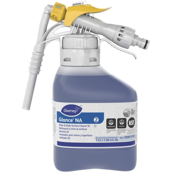 Diversey Glance Non-Ammoniated Glass & Multi-Surface Cleaner, Unscented, 1.5 L, Set Of 2 Bottles