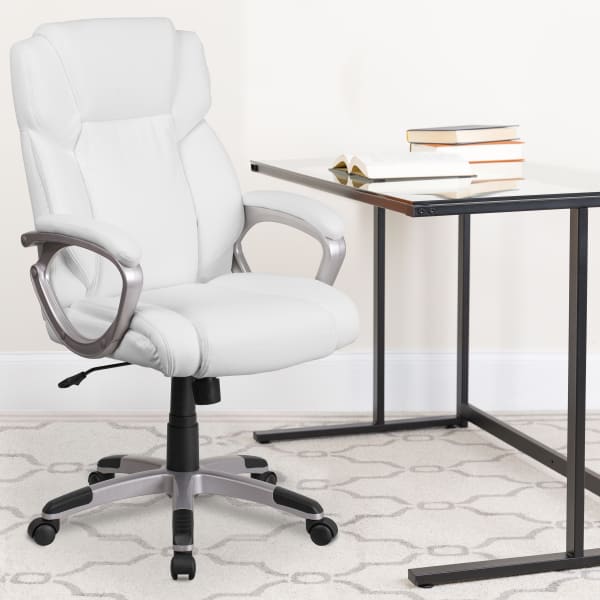 Flash Furniture Carolyn LeatherSoft Faux Leather Mid-Back Executive Office Chair, White