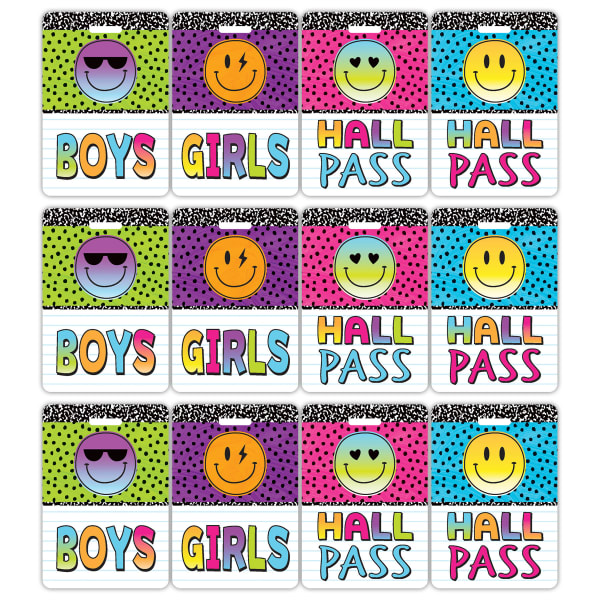 Teacher Created Resources Hall Passes With Lanyards, 16-1/2in, Brights 4Ever, 4 Passes Per Pack, Bundle Of 3 Packs