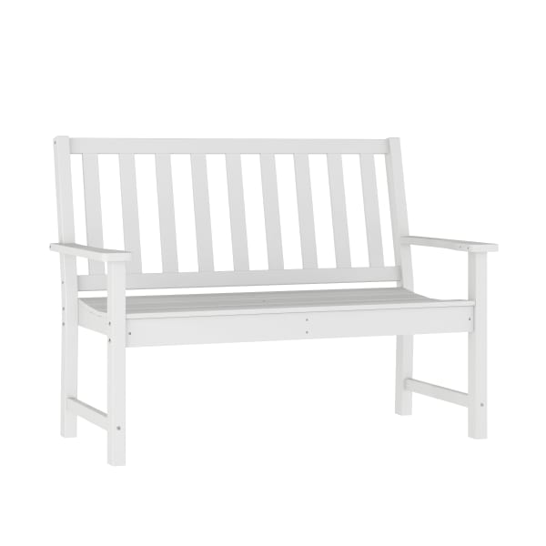 Flash Furniture Ellsworth Commercial Grade All Weather Indoor/Outdoor Recycled HDPE Bench with Contoured Seat, White