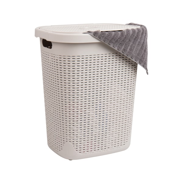 Mind Reader 50L Slim Laundry Hamper Clothes Basket With Lid, 21inH x 13-3/4inW, Ivory