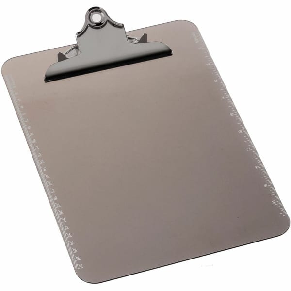 Sparco Plastic Clipboards - 9in x 12 1/2in - Spring Clip - Plastic - Smoke - 1 Each