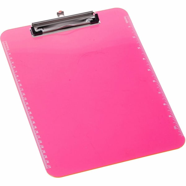 Sparco Plastic Clipboard With Flat Clip, 8 1/2in x 11in, Neon Pink