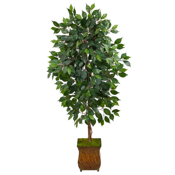 Nearly Natural Ficus 51inH Artificial Plant With Metal Planter, 51inH x 21inW x 19inD, Green/Brown