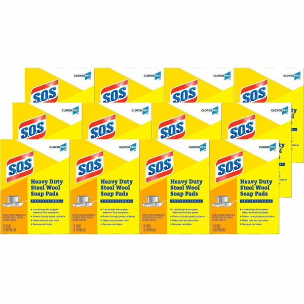 S.O.S Steel Wool Soap Pads - 4in Length x 5in Width - Heavy Duty - Gray, Blue - 15Box - 480 / Pallet