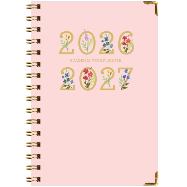 2026-2027 Excello Brands 15-Month Weekly/Monthly Academic Year Large Print Planner, 5in x 8in, Pink Gold Numbers, May To June, Total Qty 1