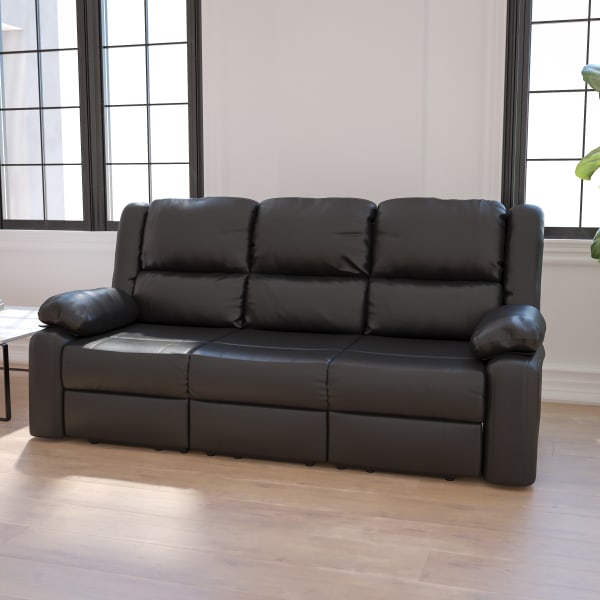 Flash Furniture Harmony Series LeatherSoft Faux Leather Sofa With 2 Built-In Recliners, Black