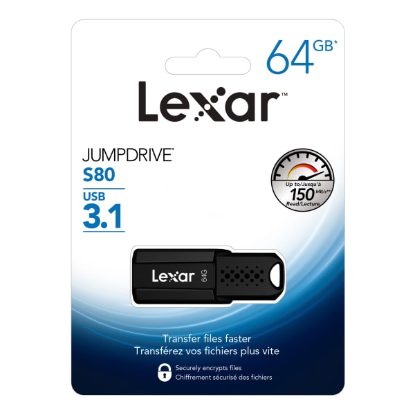 Lexar JumpDrive S80 USB 3.1 Flash Drive, 64GB, Black, LJDS80-64GBNBNU