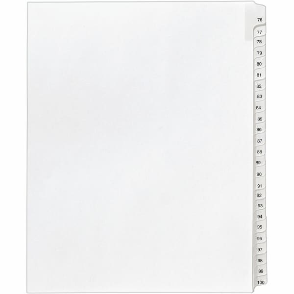 Avery Allstate-Style Collated Legal Exhibit Dividers, 8 1/2in x 11in, White Dividers/White Tabs, 76-100, Pack Of 25 Tabs