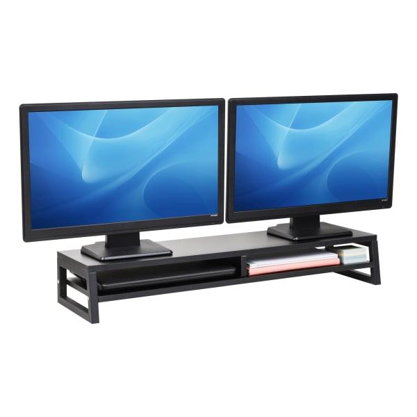 Mind Reader 2-Tier MDF Double Monitor Stand Screen Riser With Storage Shelf, 5-1/2inH x 10inW x 33-3/4inD, Black, Total Qty 1