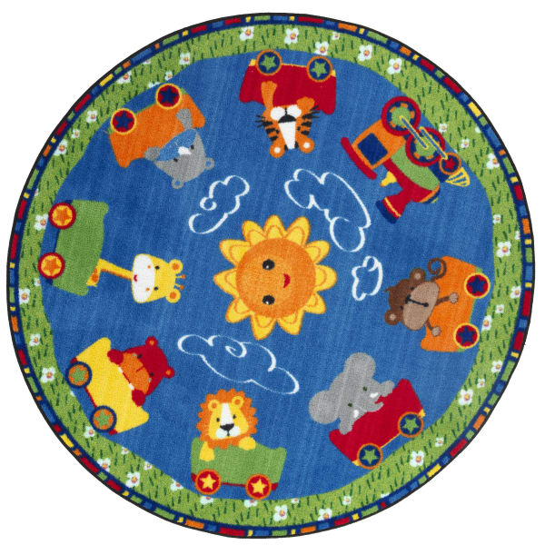 Flagship Carpets Cutie Train Rug, Round, 5ft, Multicolor