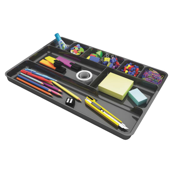 Deflecto Plastic Desk Drawer Organizer, 1inH x 14inW x 9inD, Black