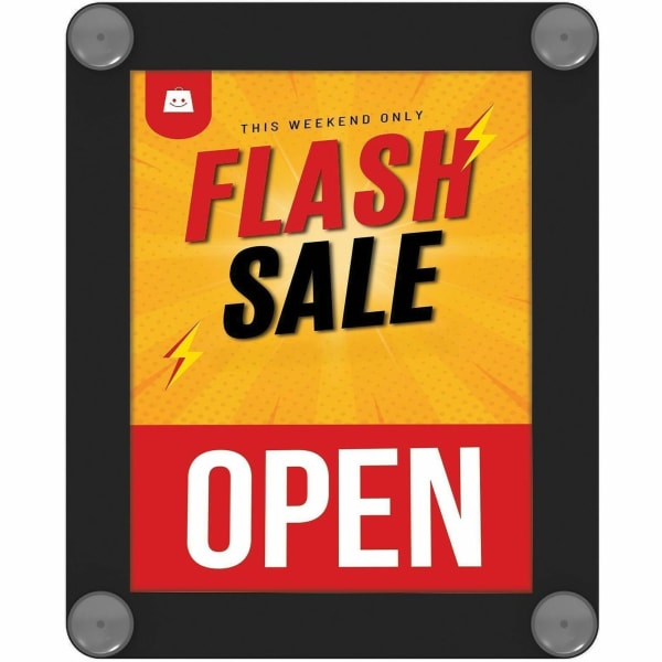 deflecto Double-sided Window Display Sign - 1 Each - Come in, we are open Print/Message - 8.5in Width x 11in Height - Rectangular Shape - UV Resistant, Heat Resistant, Double-sided - Clear