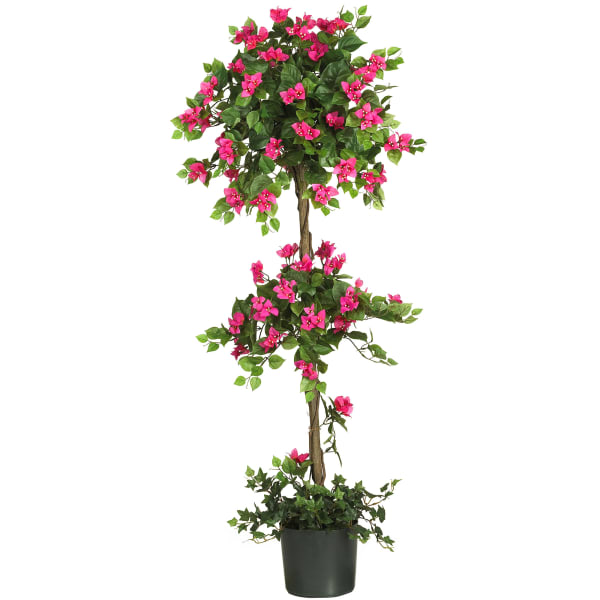 Nearly Natural 5ftH Polyester Mini Bougainvillea Topiary With Planter, Green/Pastel