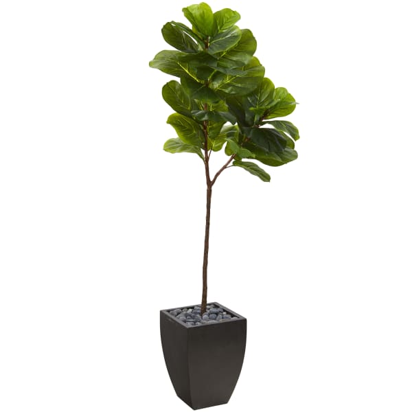 Nearly Natural Fiddle Leaf 66inH Artificial Tree With Planter, 66inH x 13inW x 9inD, Green/Black