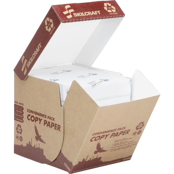 SKILCRAFT Ream-Wrapped Copy Paper, 5 Reams, White, Letter (8.5in x 11in), 2500 Sheets Per Case, 20 Lb, 92 Brightness, 100% Recycled