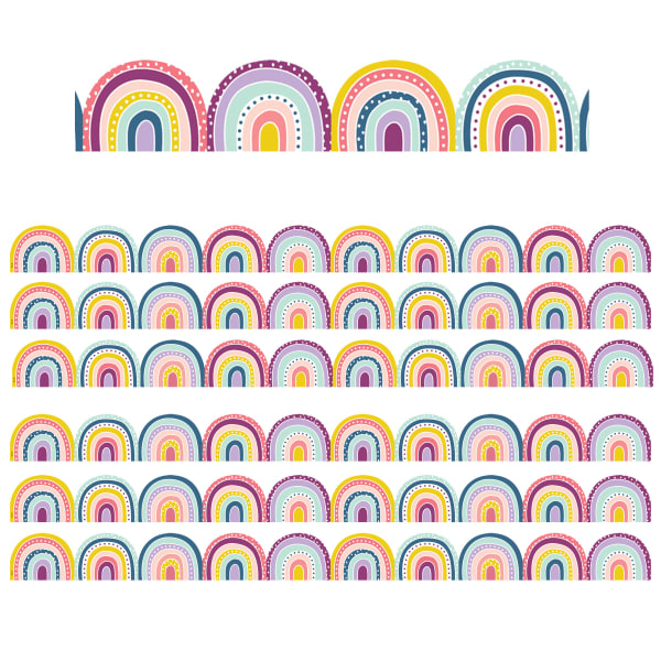 Teacher Created Resources Die-Cut Border Trim, Oh Happy Day Rainbows, 35' Per Pack, Set Of 6 Packs
